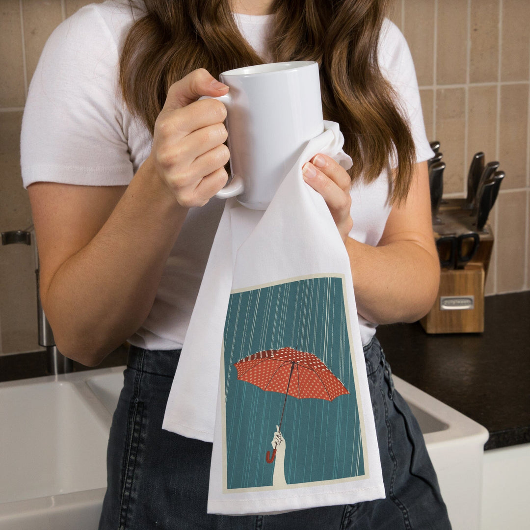 Umbrella, Letterpress, Organic Cotton Kitchen Tea Towels Kitchen Lantern Press 