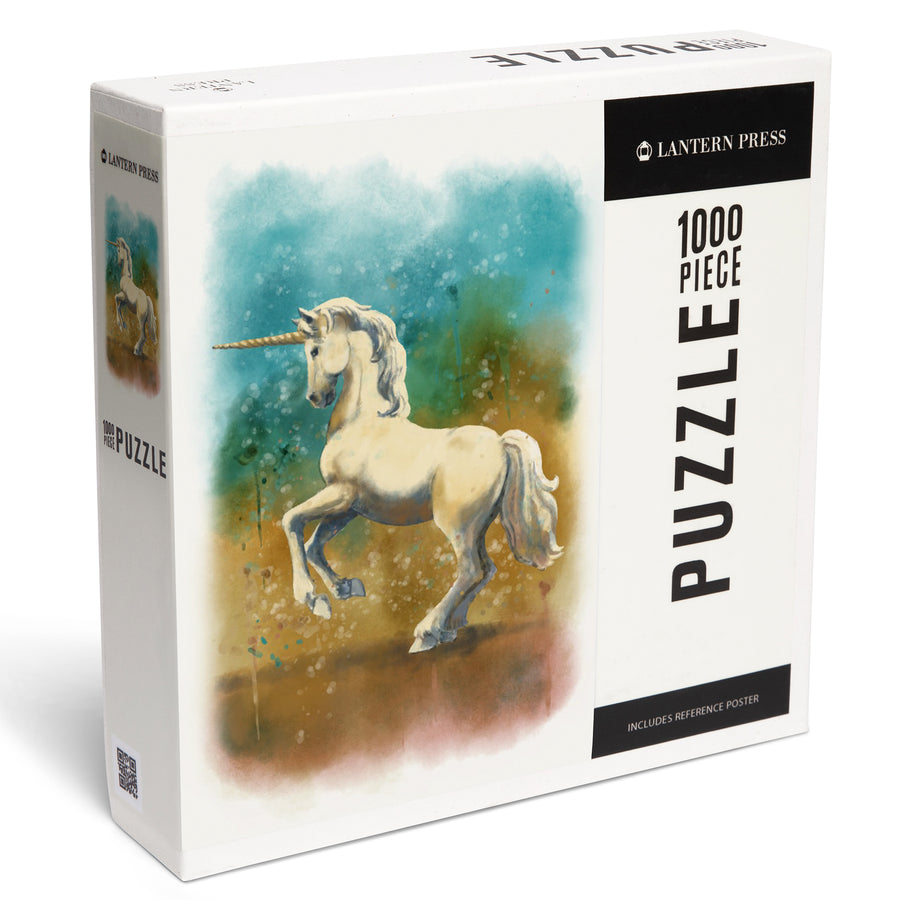 Unicorn, Watercolor, Jigsaw Puzzle Puzzle Lantern Press 