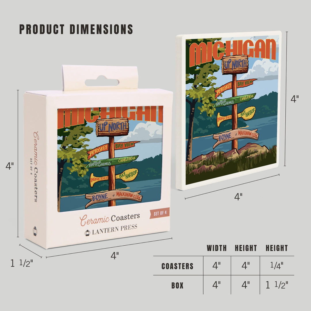 Up North, Michigan, Destinations Sign, Coasters Coasters Lantern Press 
