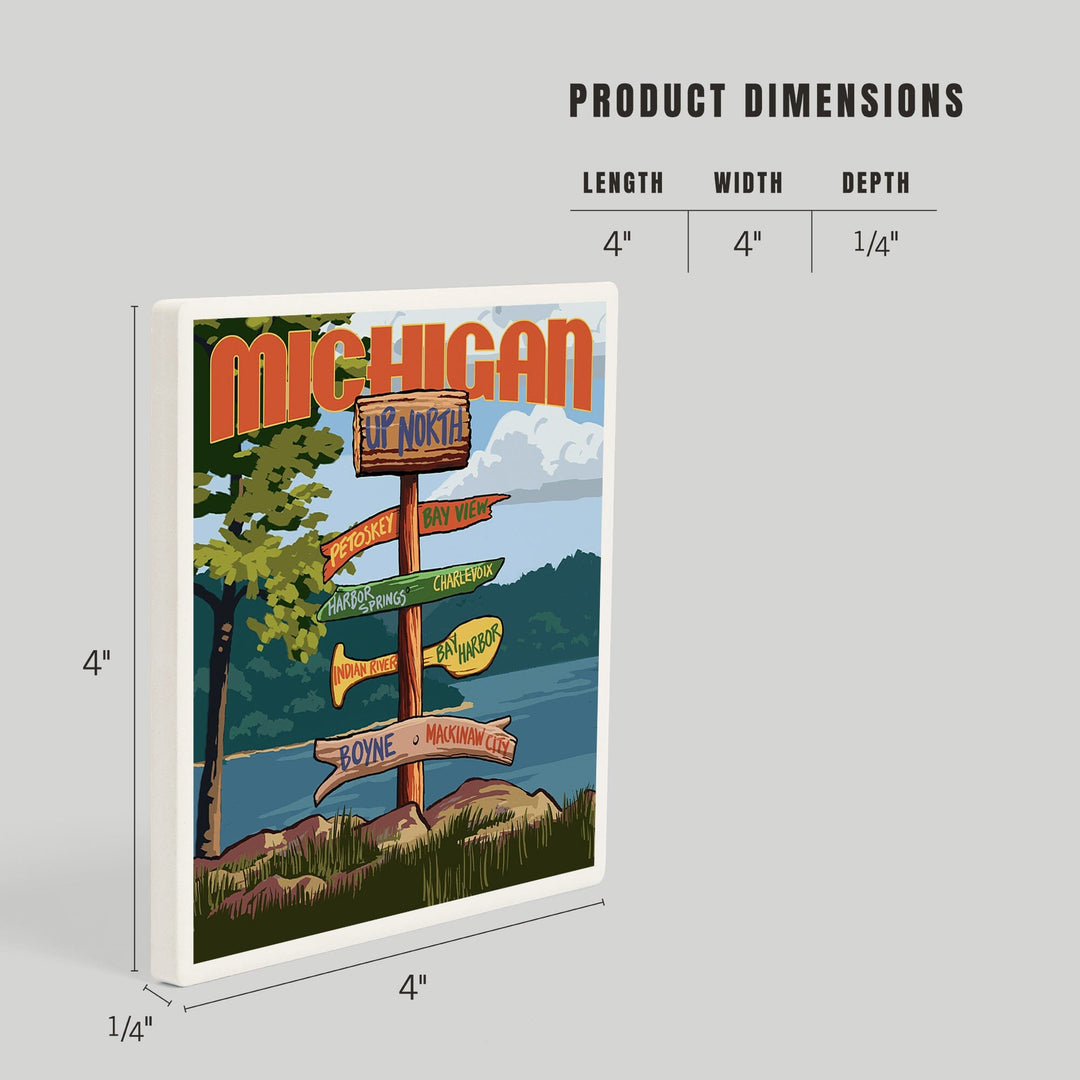 Up North, Michigan, Destinations Sign, Coasters Coasters Lantern Press 