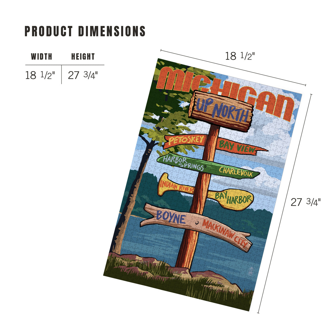 Up North, Michigan, Destinations Sign, Jigsaw Puzzle Puzzle Lantern Press 