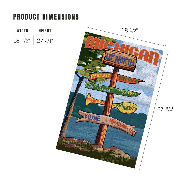 Up North, Michigan, Destinations Sign, Jigsaw Puzzle Puzzle Lantern Press 