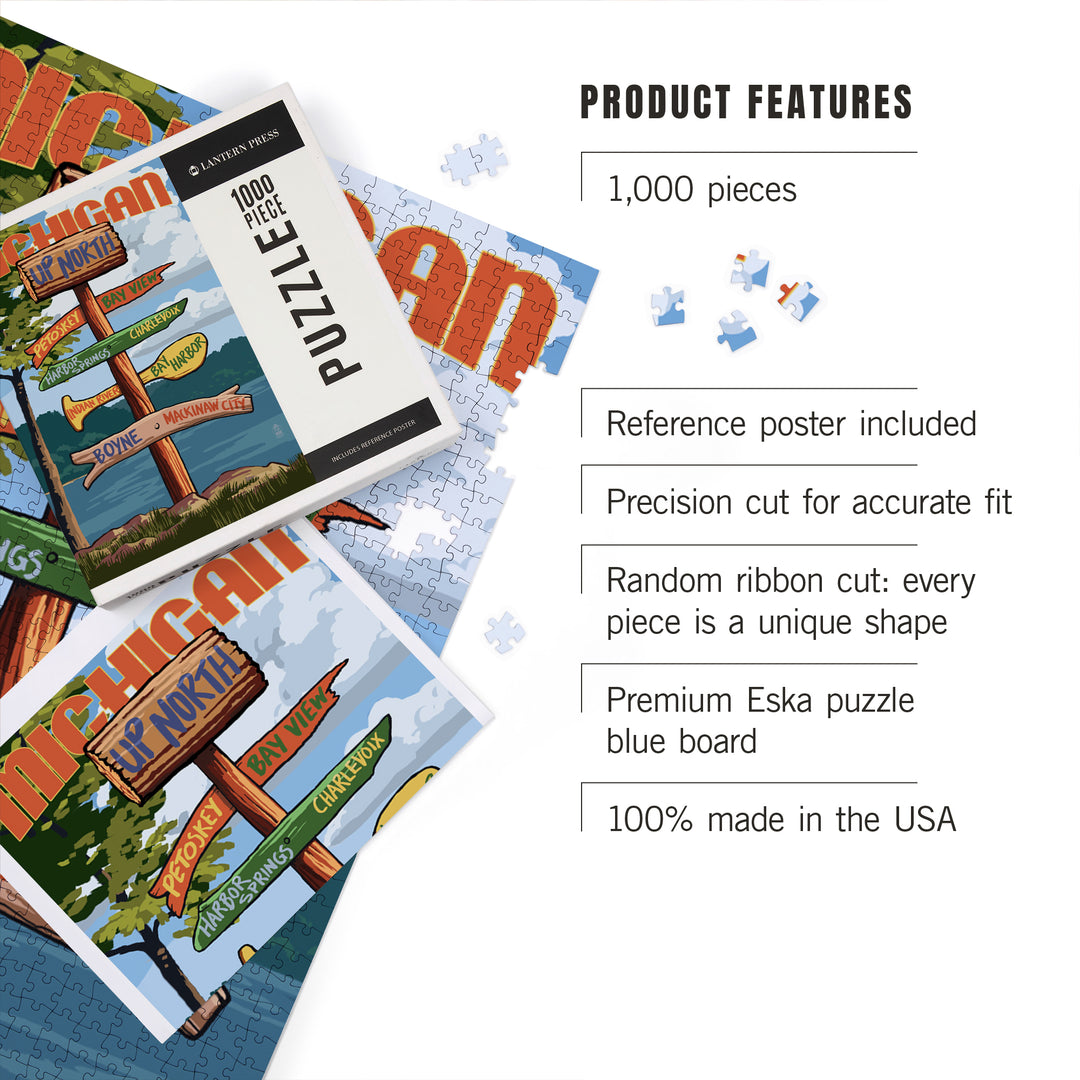 Up North, Michigan, Destinations Sign, Jigsaw Puzzle Puzzle Lantern Press 