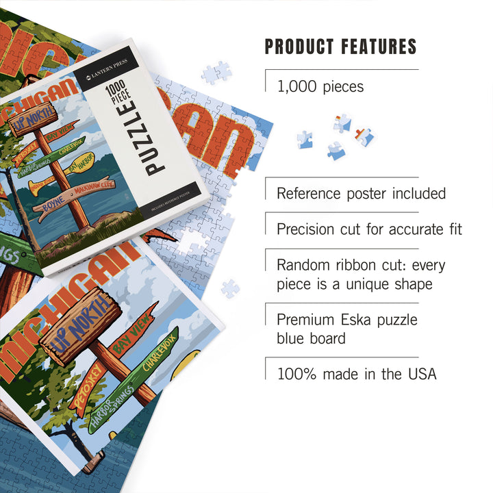 Up North, Michigan, Destinations Sign, Jigsaw Puzzle Puzzle Lantern Press 