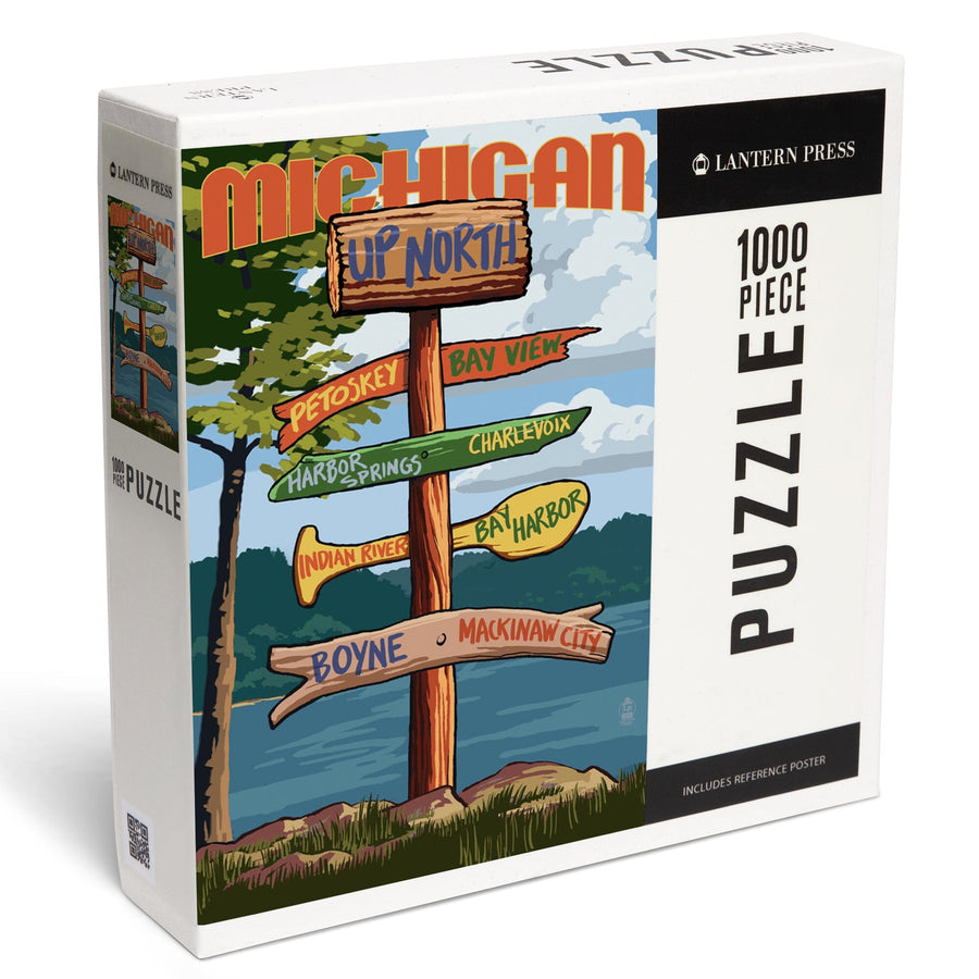 Up North, Michigan, Destinations Sign, Jigsaw Puzzle Puzzle Lantern Press 