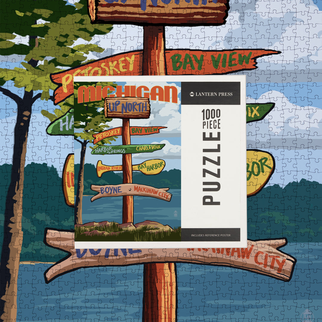 Up North, Michigan, Destinations Sign, Jigsaw Puzzle Puzzle Lantern Press 