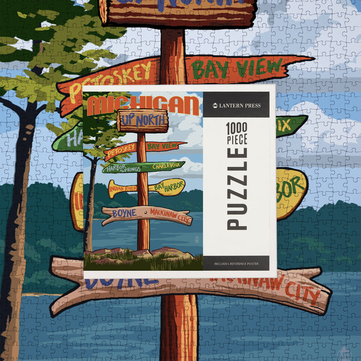 Up North, Michigan, Destinations Sign, Jigsaw Puzzle Puzzle Lantern Press 
