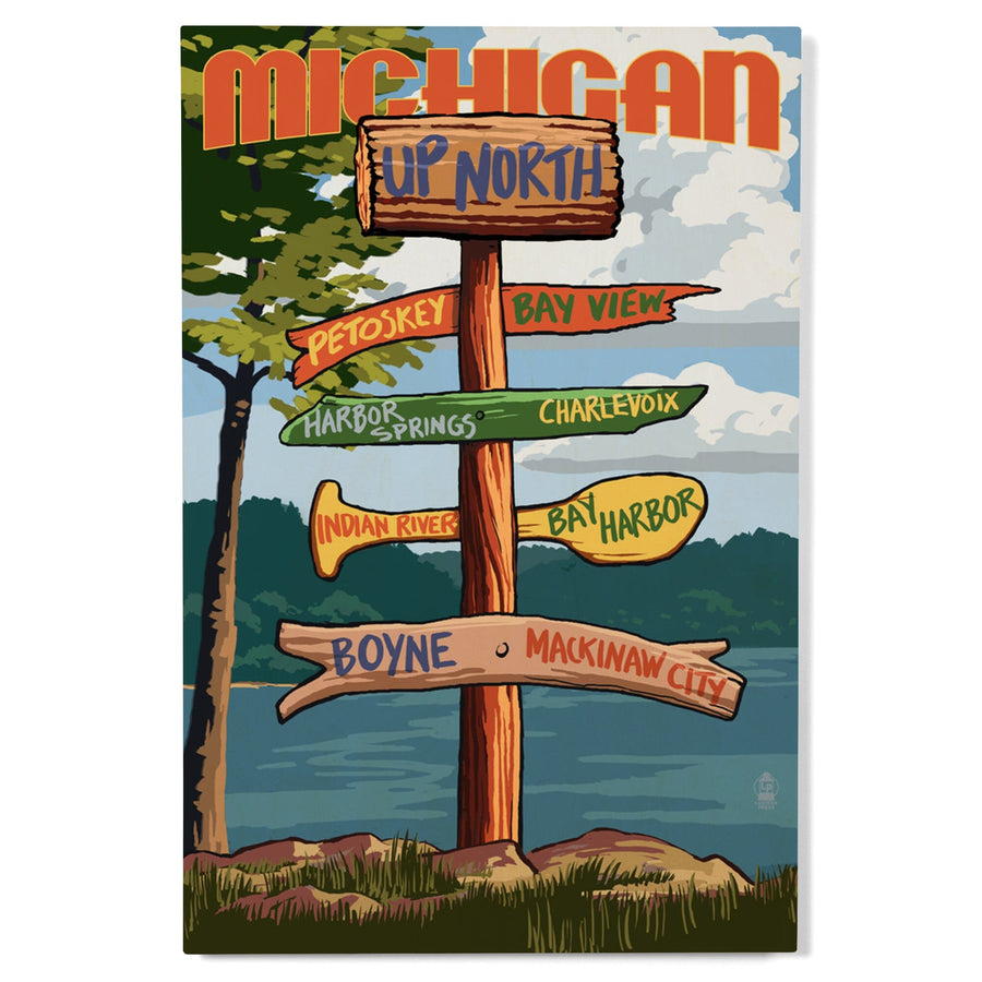 Up North, Michigan, Destinations Sign, Lantern Press Artwork, Wood Signs and Postcards Wood Lantern Press 