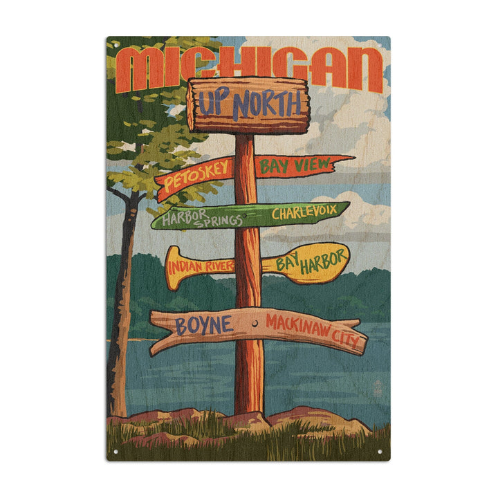 Up North, Michigan, Destinations Sign, Lantern Press Artwork, Wood Signs and Postcards Wood Lantern Press 6x9 Wood Sign 