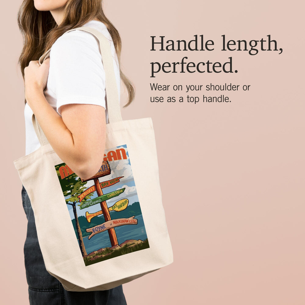 Up North, Michigan, Destinations Sign, Tote Bag Totes Lantern Press 