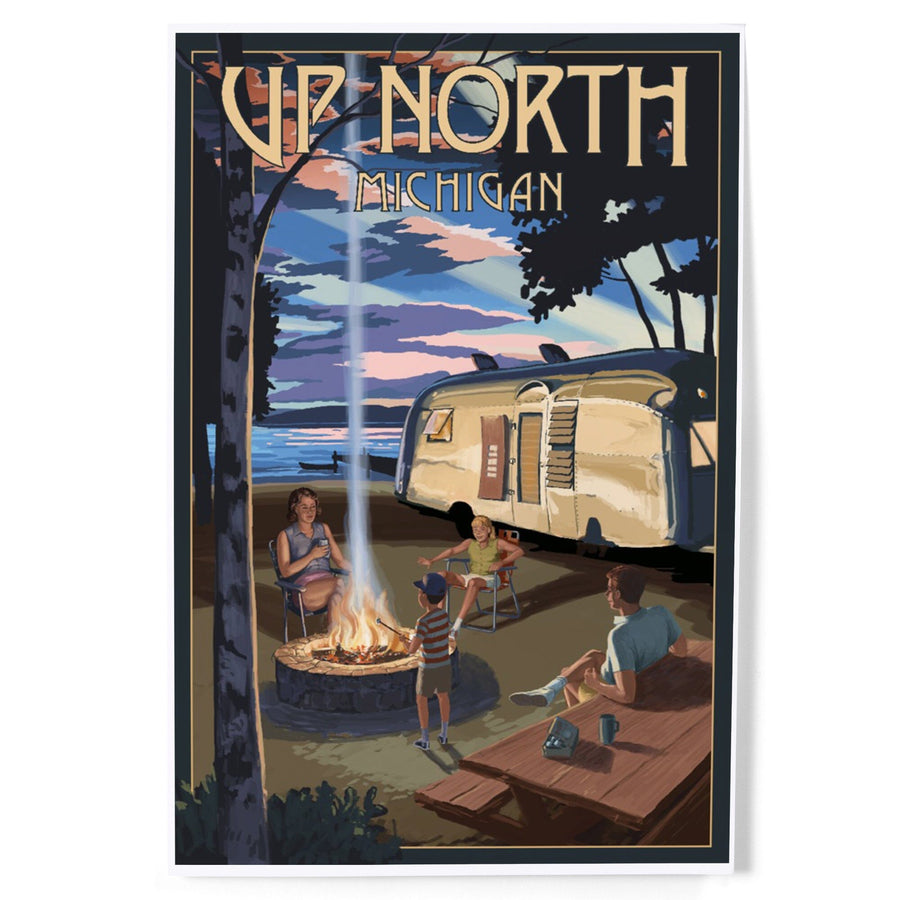 Up North, Michigan, Retro Camper and Lake, Art & Giclee Prints Art Lantern Press 
