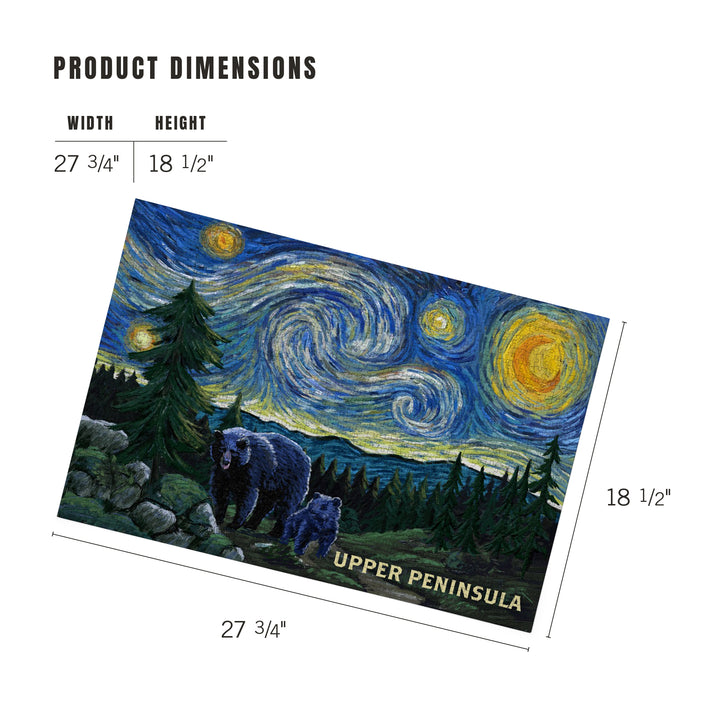 Upper Peninsula, Michigan, Starry Night, Bear and Cub, Jigsaw Puzzle Puzzle Lantern Press 