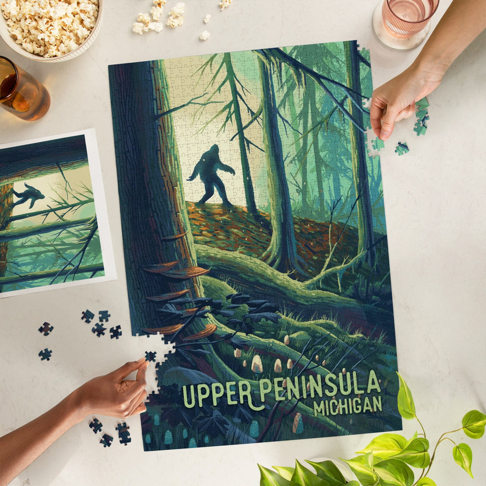 Upper Peninsula, Michigan, Wanderer, Bigfoot in Forest, Jigsaw Puzzle Puzzle Lantern Press 