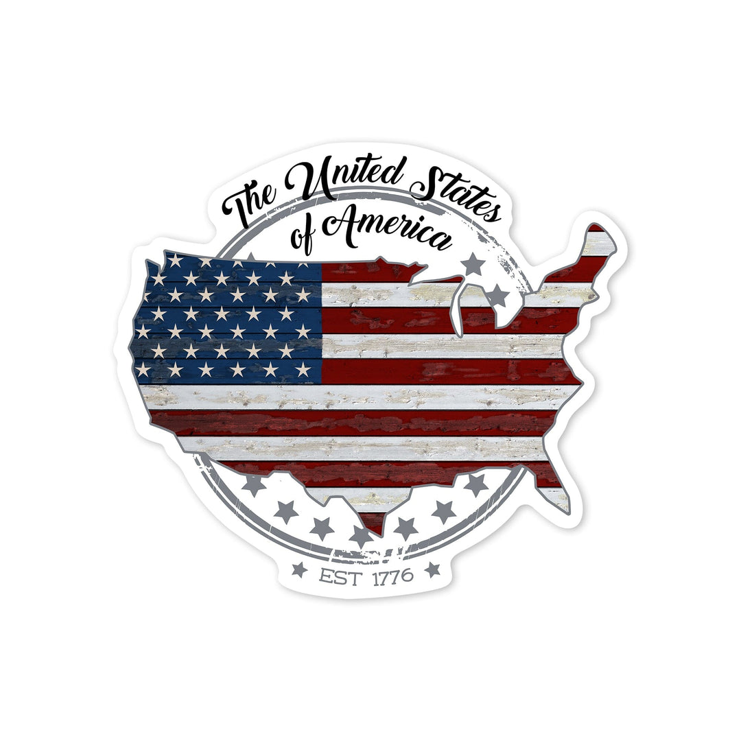 USA, Rustic Flag, Continental US, Contour, Vinyl Sticker Sticker Lantern Press 