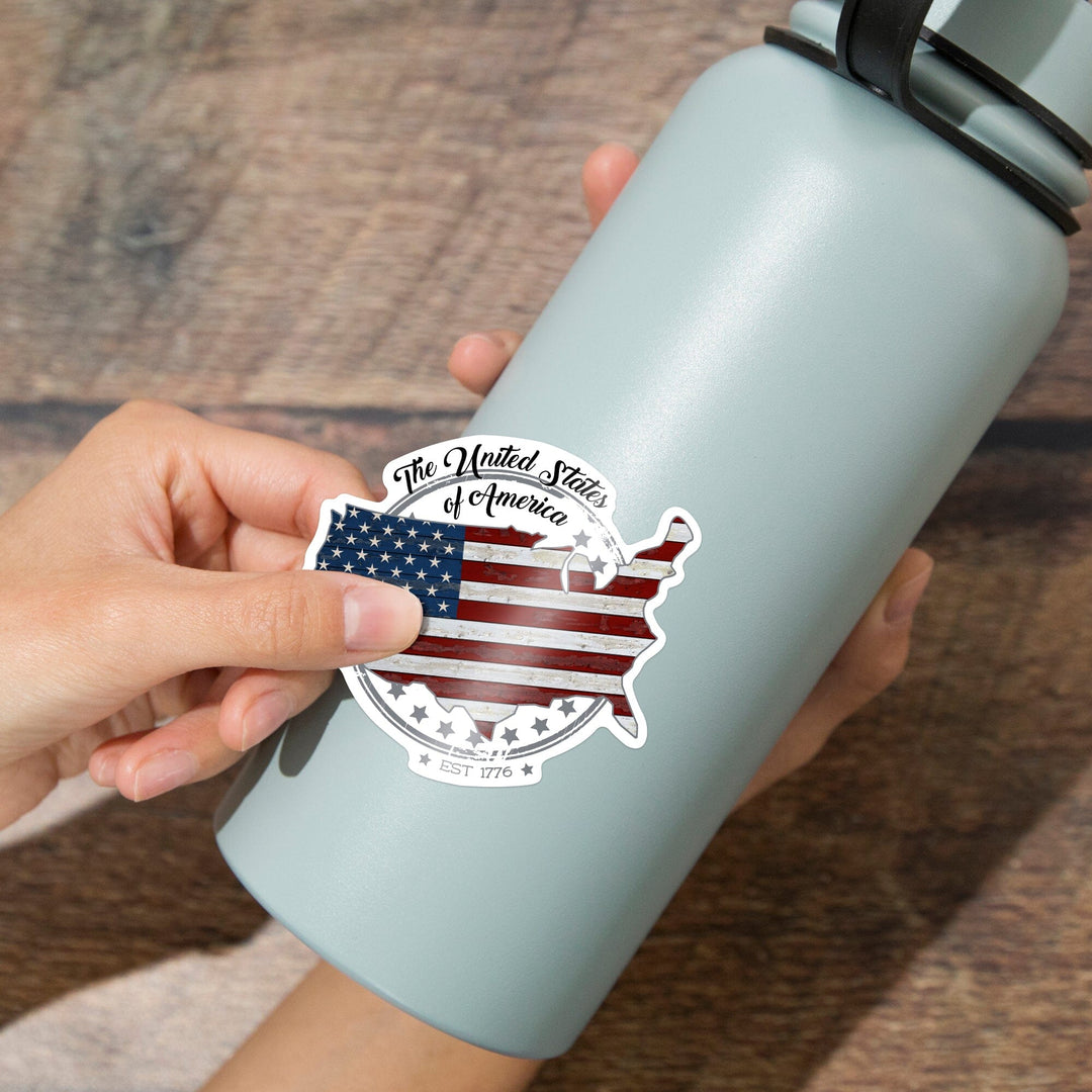 USA, Rustic Flag, Continental US, Contour, Vinyl Sticker Sticker Lantern Press 