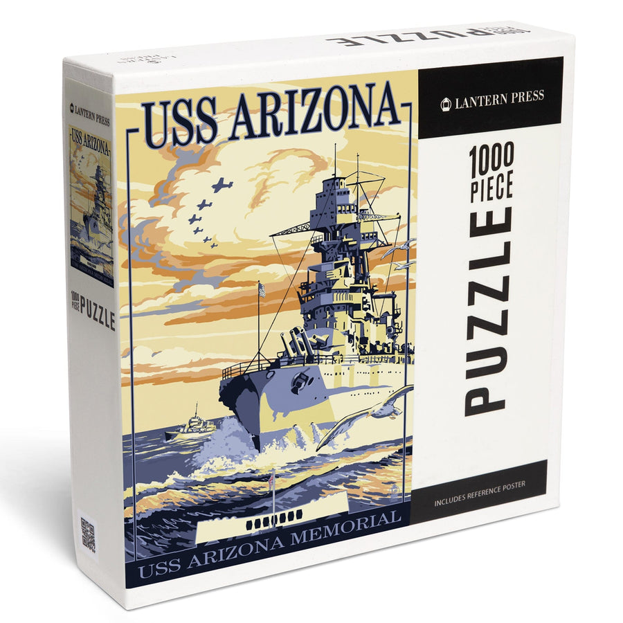 USS Arizona Battleship, Sunset Scene, Jigsaw Puzzle Puzzle Lantern Press 