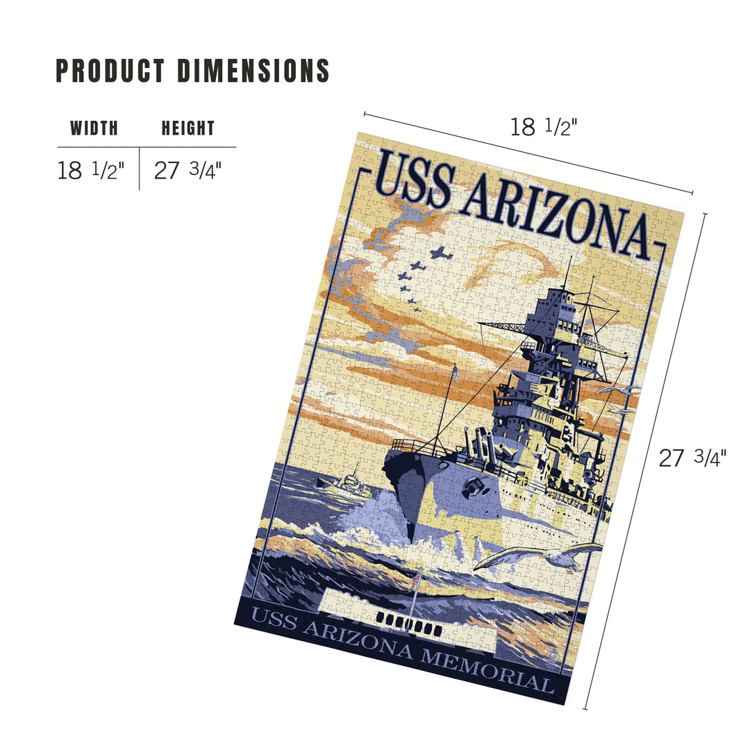 USS Arizona Battleship, Sunset Scene, Jigsaw Puzzle Puzzle Lantern Press 