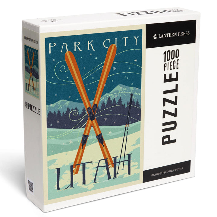 Utah, Crossed Skis, Letterpress, Jigsaw Puzzle Puzzle Lantern Press 