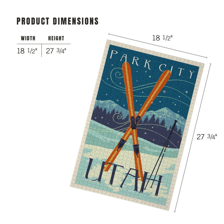 Utah, Crossed Skis, Letterpress, Jigsaw Puzzle Puzzle Lantern Press 