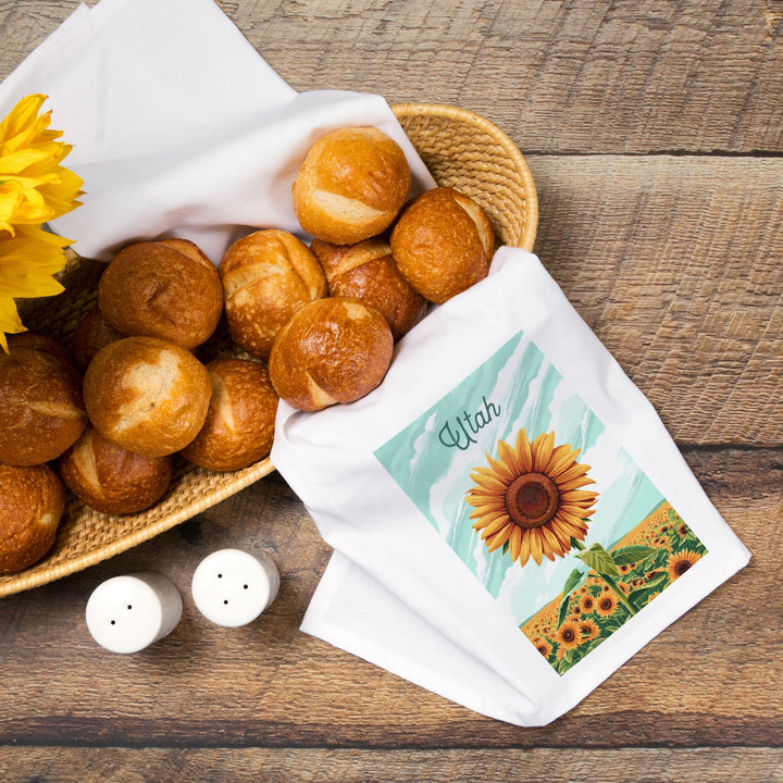 Utah, Dare to Bloom, Sunflower, Organic Cotton Kitchen Tea Towels Kitchen Lantern Press 