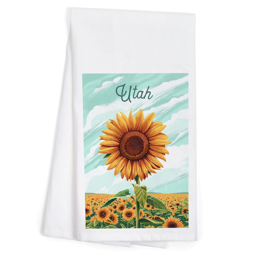 Utah, Dare to Bloom, Sunflower, Organic Cotton Kitchen Tea Towels Kitchen Lantern Press 