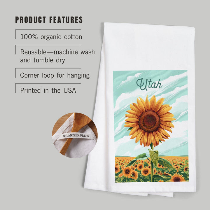 Utah, Dare to Bloom, Sunflower, Organic Cotton Kitchen Tea Towels Kitchen Lantern Press 