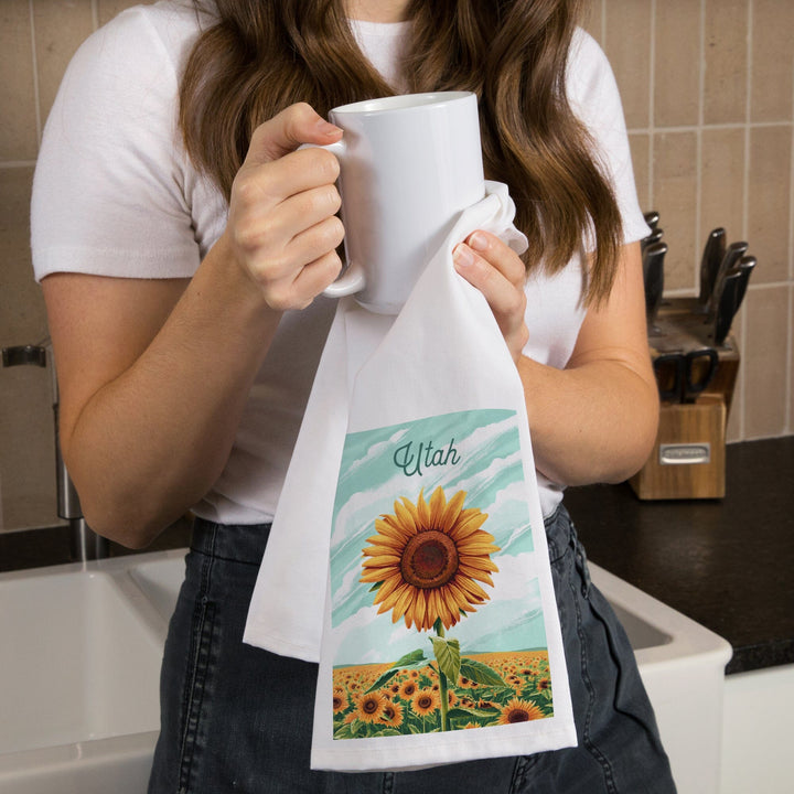Utah, Dare to Bloom, Sunflower, Organic Cotton Kitchen Tea Towels Kitchen Lantern Press 