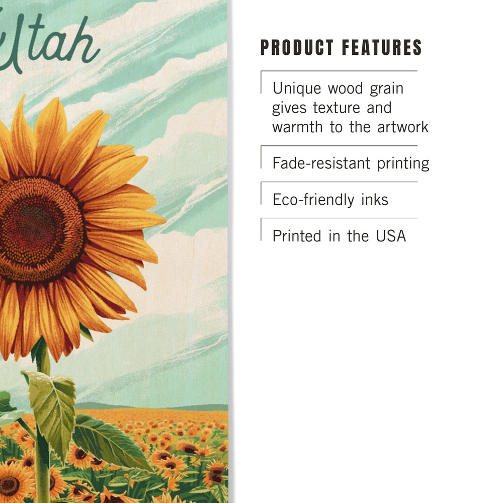 Utah, Dare to Bloom, Sunflower, Wood Signs and Postcards Wood Lantern Press 