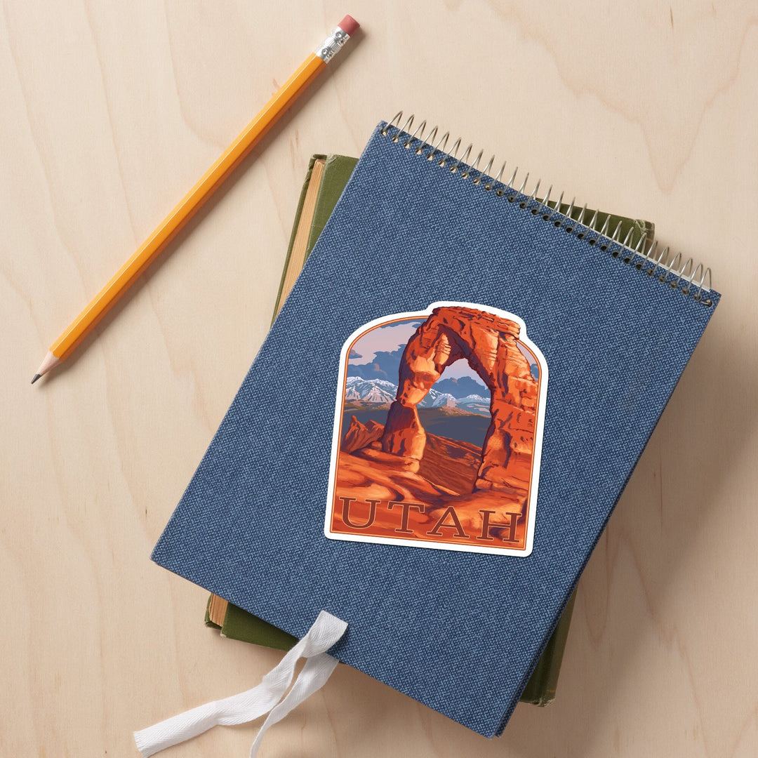 Utah, Delicate Arch, Contour, Vinyl Sticker Sticker Lantern Press 