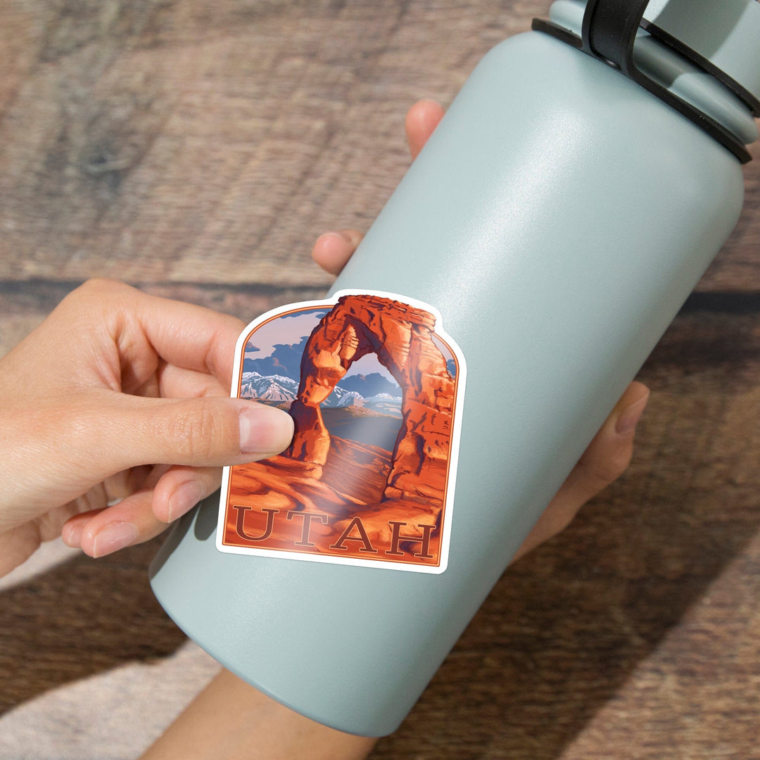 Utah, Delicate Arch, Contour, Vinyl Sticker Sticker Lantern Press 