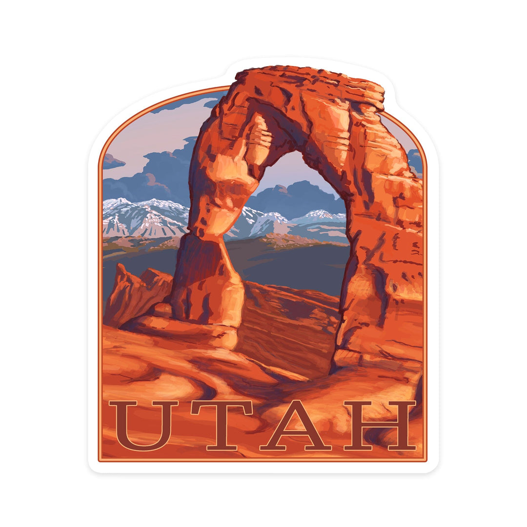 Utah, Delicate Arch, Contour, Vinyl Sticker Sticker Lantern Press 