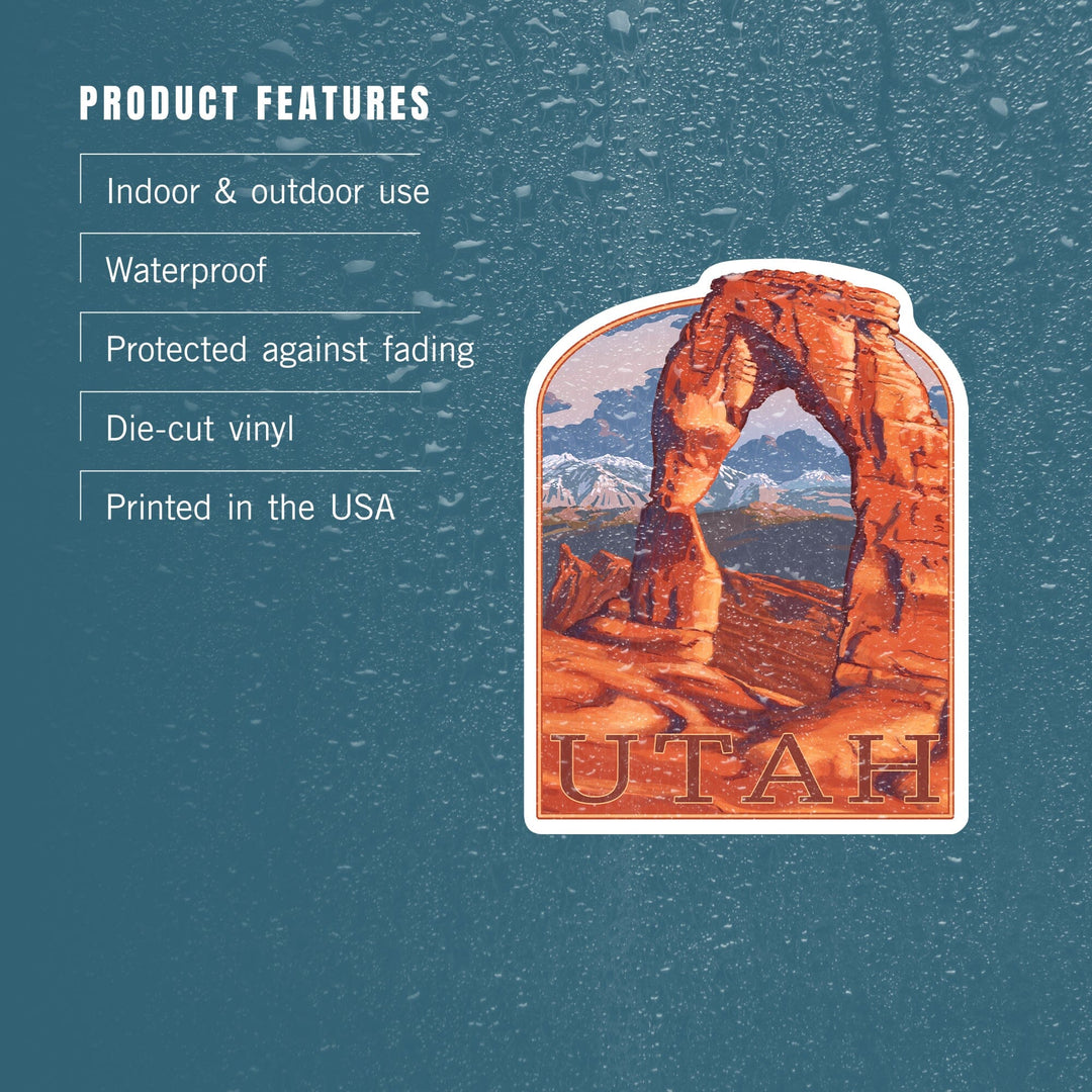 Utah, Delicate Arch, Contour, Vinyl Sticker Sticker Lantern Press 