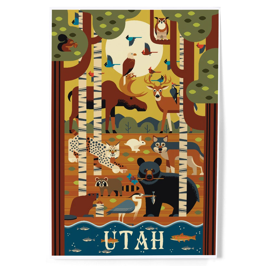Utah, Forest Animals, Geometric, Art & Giclee Prints Art Lantern Press 