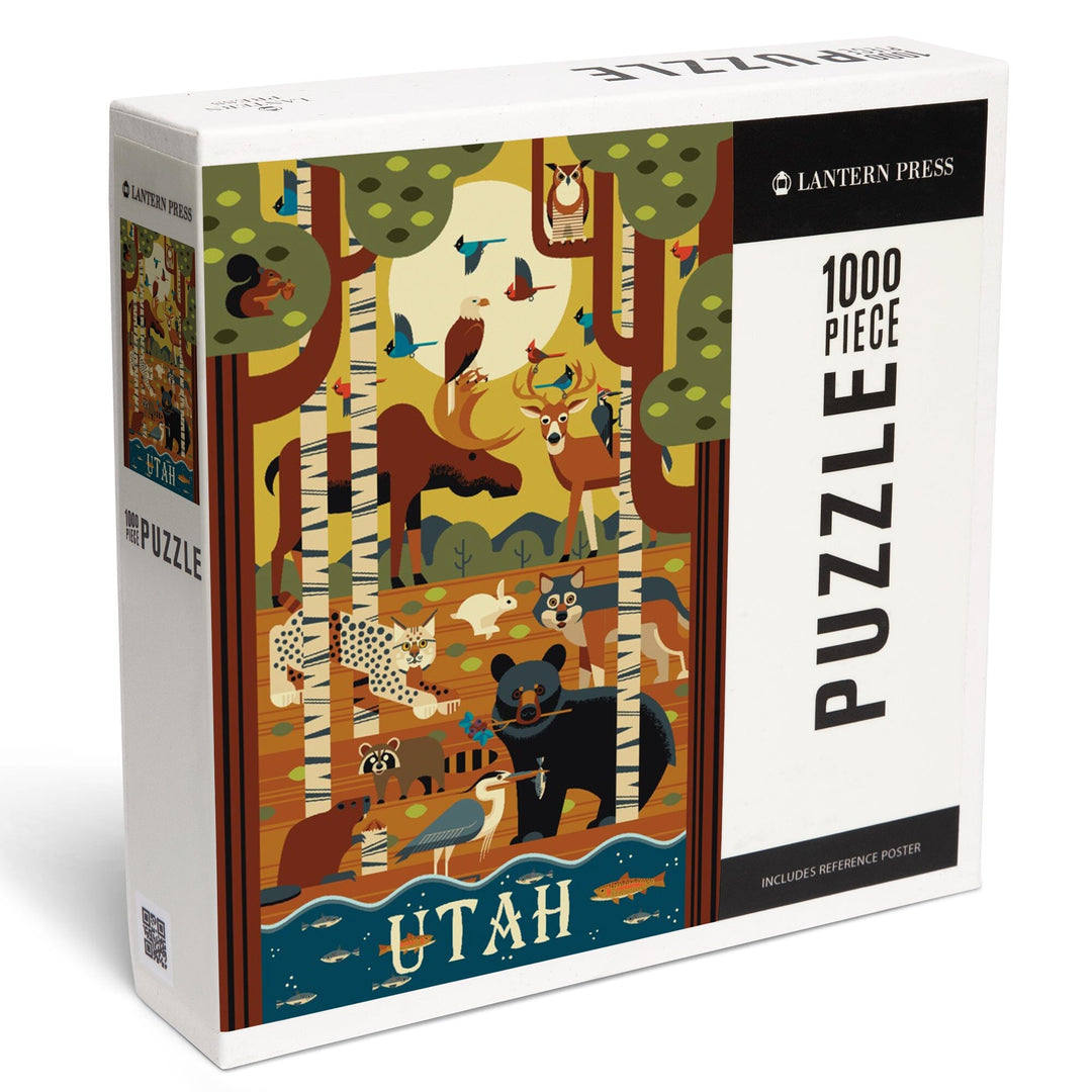 Utah, Forest Animals, Geometric, Jigsaw Puzzle Puzzle Lantern Press 