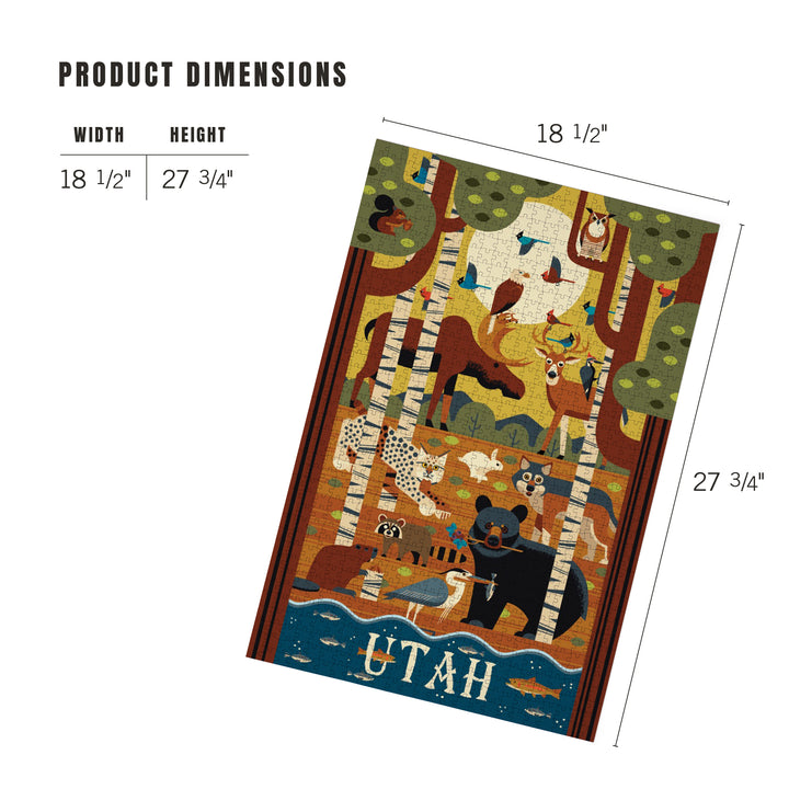 Utah, Forest Animals, Geometric, Jigsaw Puzzle Puzzle Lantern Press 