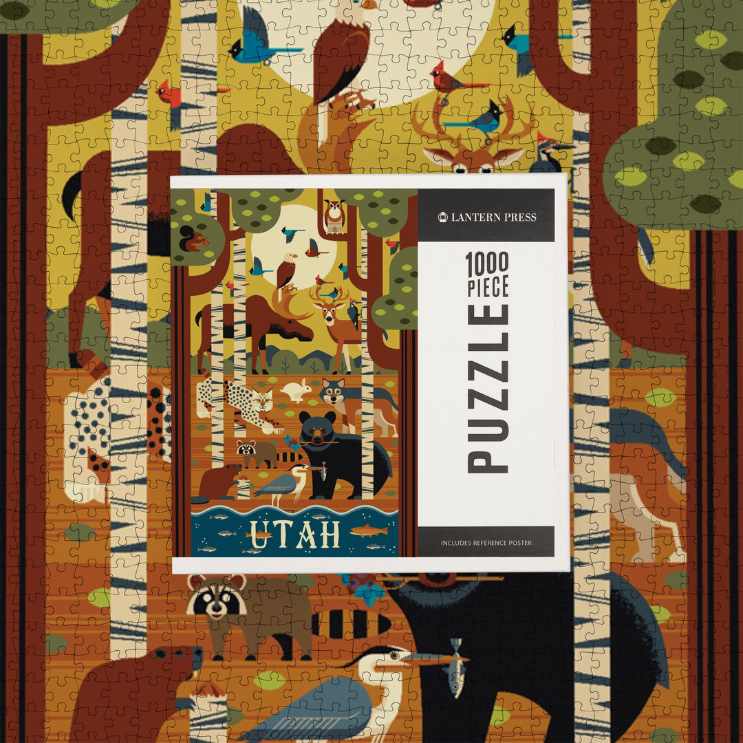 Utah, Forest Animals, Geometric, Jigsaw Puzzle Puzzle Lantern Press 