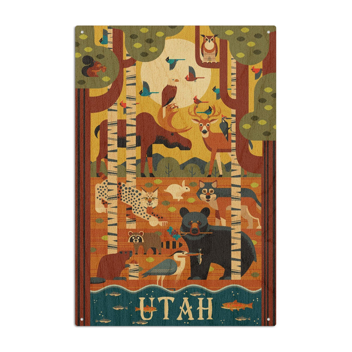 Utah, Forest Animals, Geometric, Lantern Press Artwork, Wood Signs and Postcards Wood Lantern Press 10 x 15 Wood Sign 