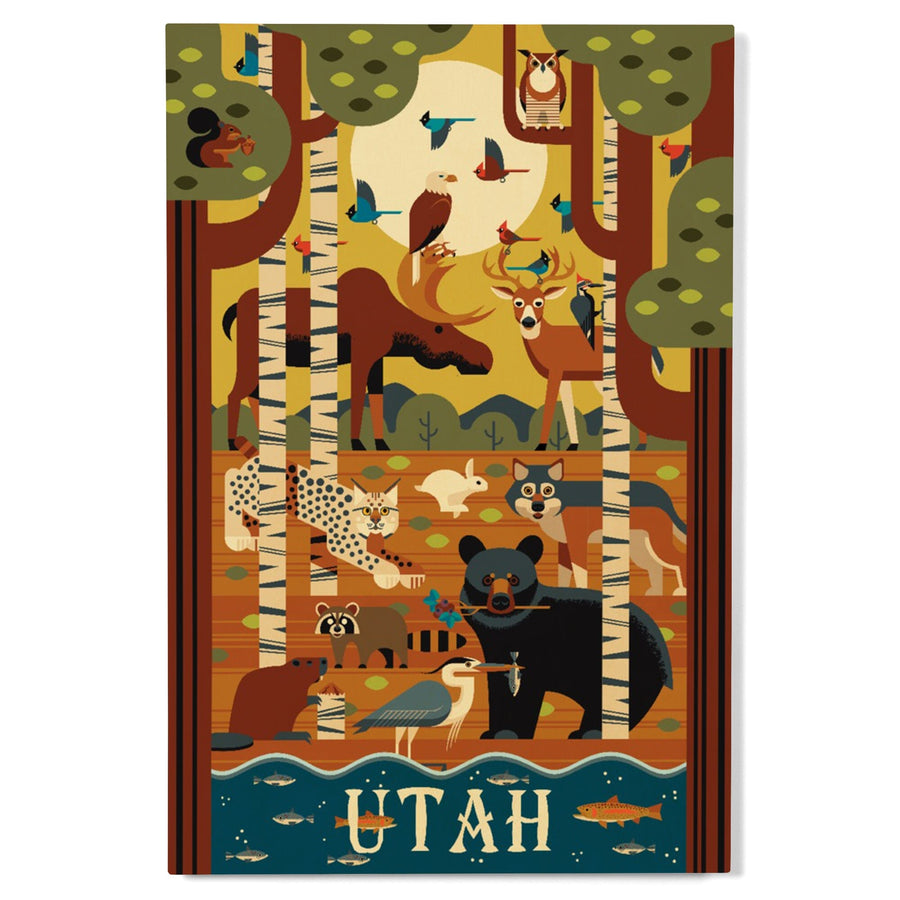 Utah, Forest Animals, Geometric, Lantern Press Artwork, Wood Signs and Postcards Wood Lantern Press 