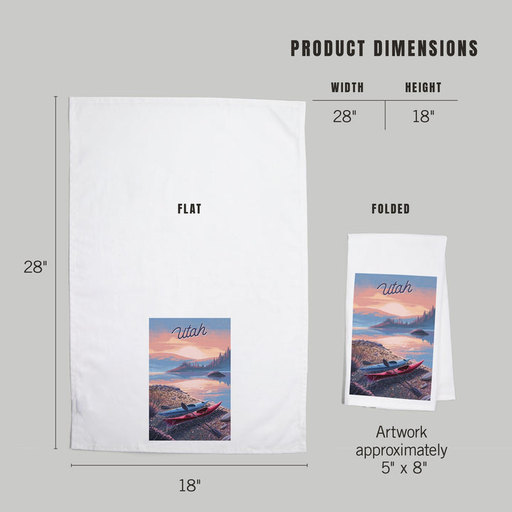 Utah, Glassy Sunrise, Kayak, Organic Cotton Kitchen Tea Towels Kitchen Lantern Press 