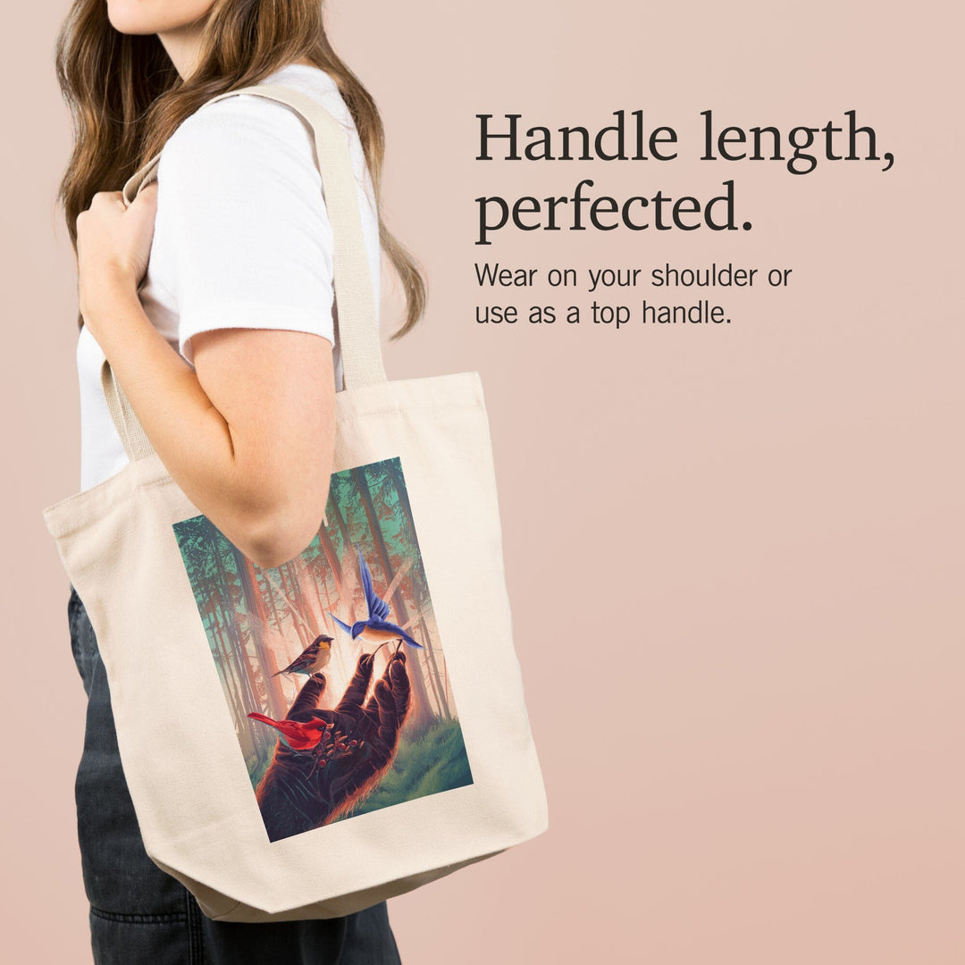 Utah, Kindness is Legendary, Bigfoot With Birds, Tote Bag Totes Lantern Press 