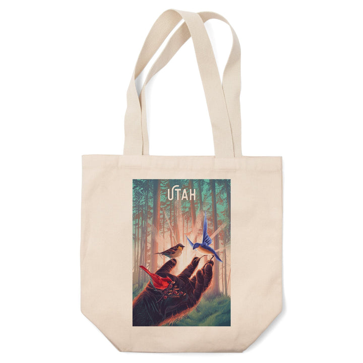 Utah, Kindness is Legendary, Bigfoot With Birds, Tote Bag Totes Lantern Press 