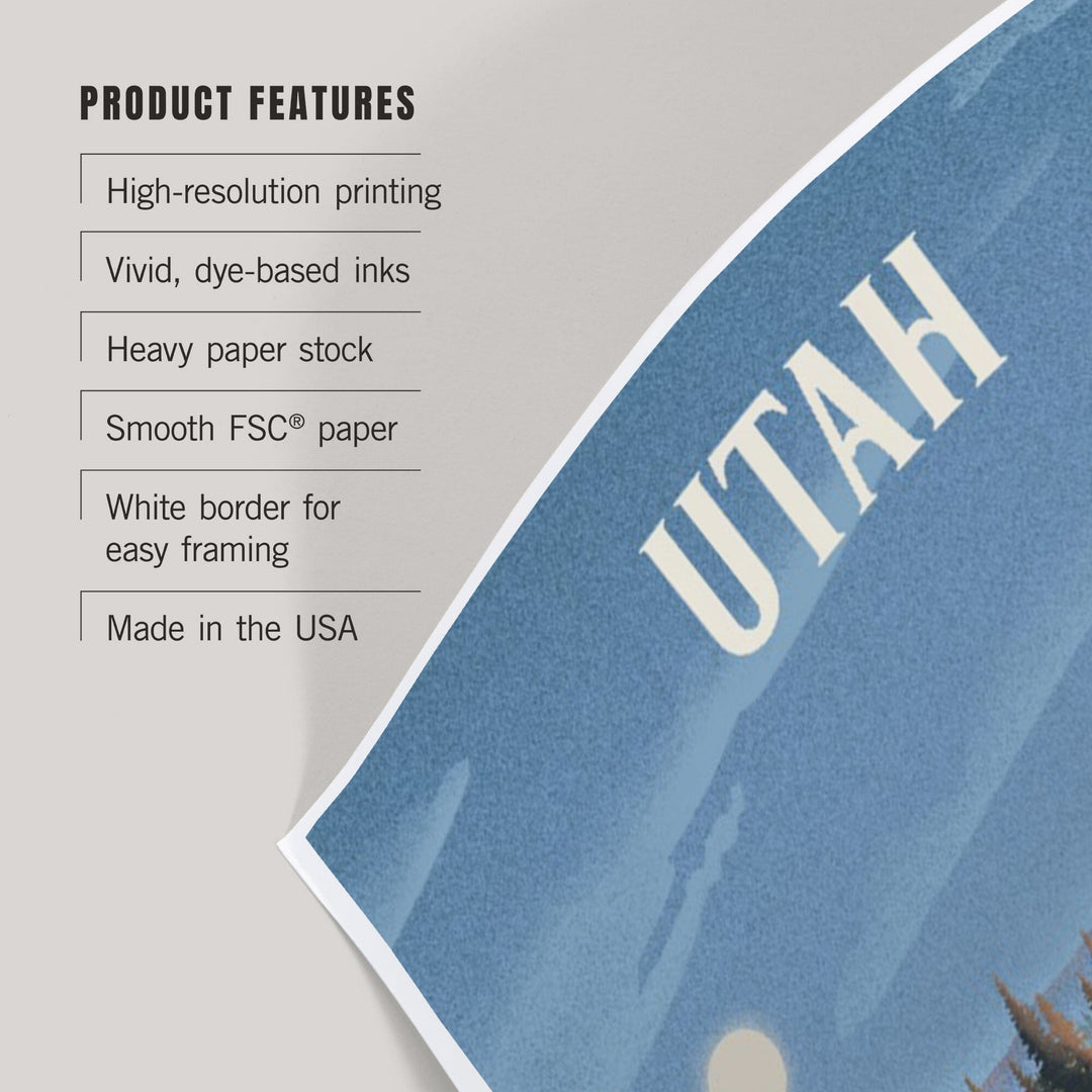 Utah, Lithograph, Reflection Pond and Bull Moose, Art & Giclee Prints Art Lantern Press 