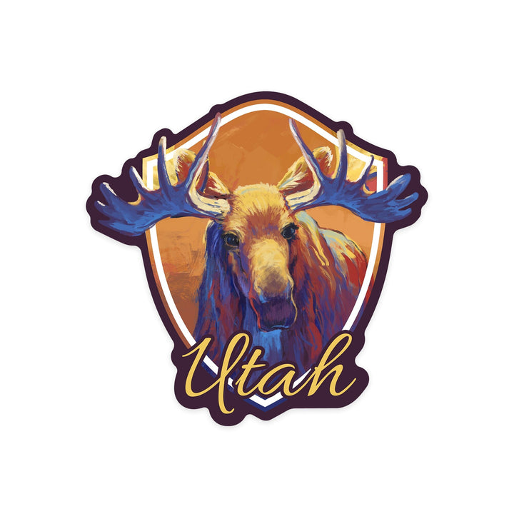 Utah, Moose, Vivid, Contour, Vinyl Sticker Sticker Lantern Press 