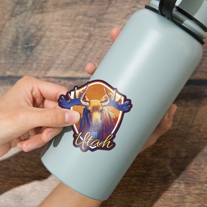 Utah, Moose, Vivid, Contour, Vinyl Sticker Sticker Lantern Press 