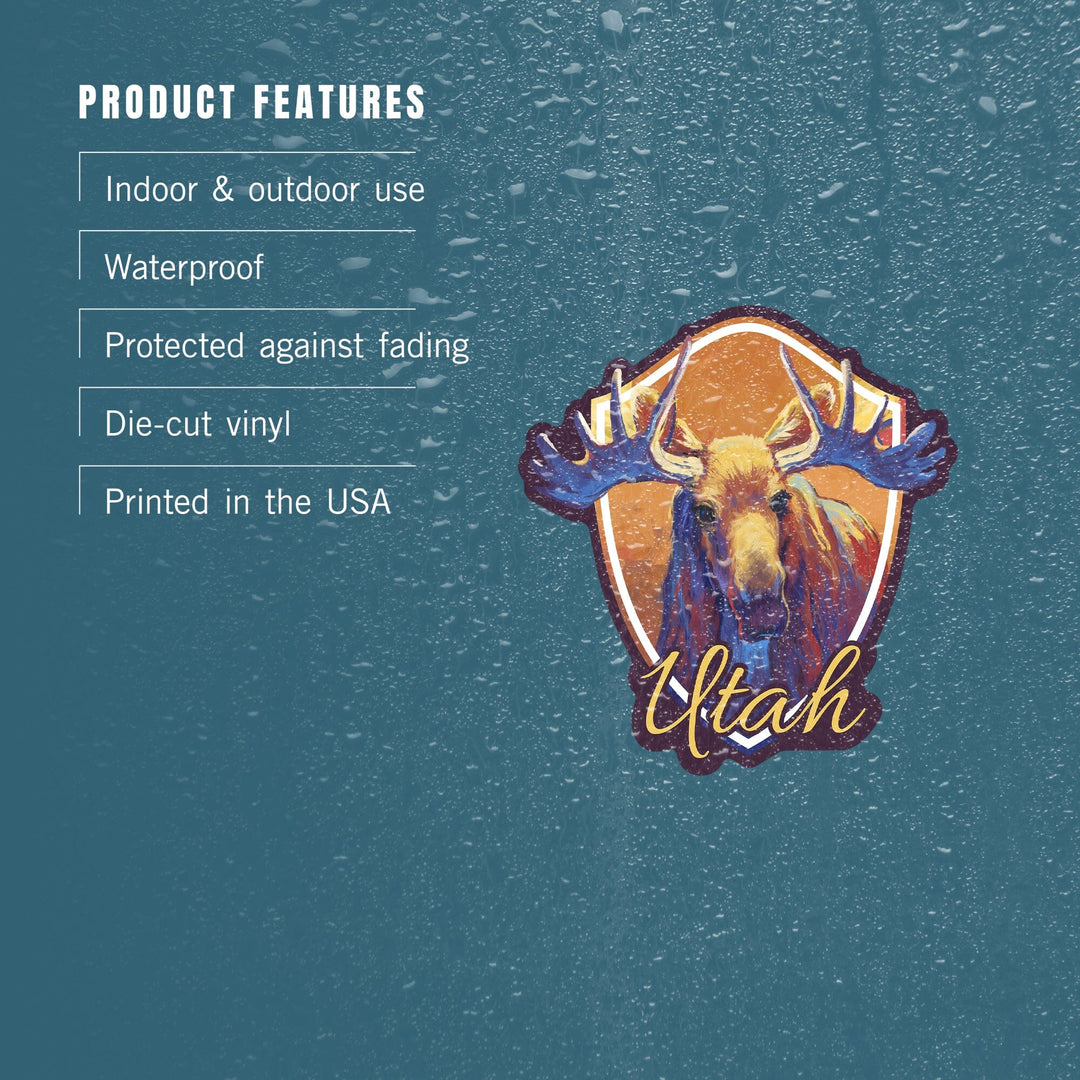 Utah, Moose, Vivid, Contour, Vinyl Sticker Sticker Lantern Press 