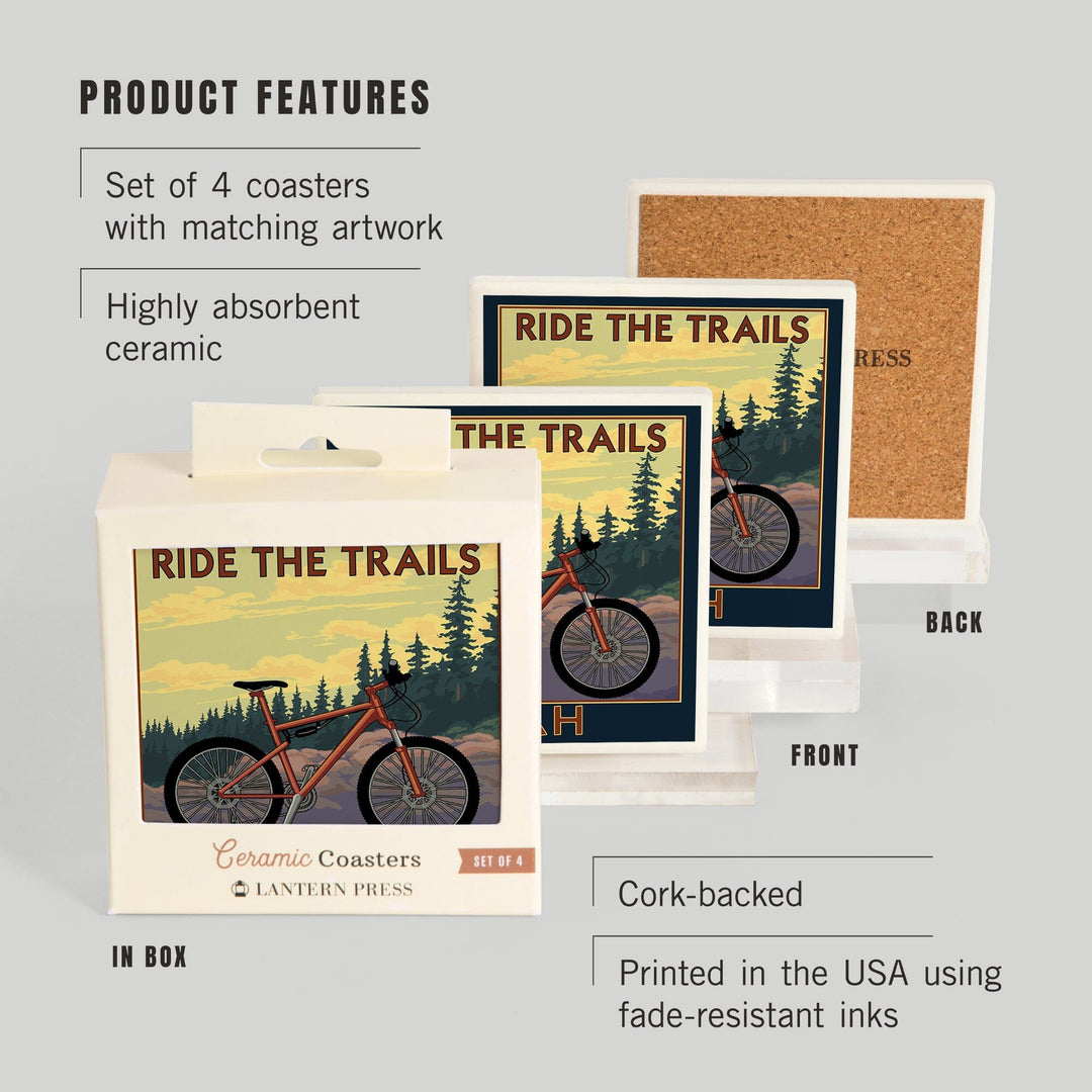 Utah, Mountain Bike Scene, Coasters Coasters Lantern Press 