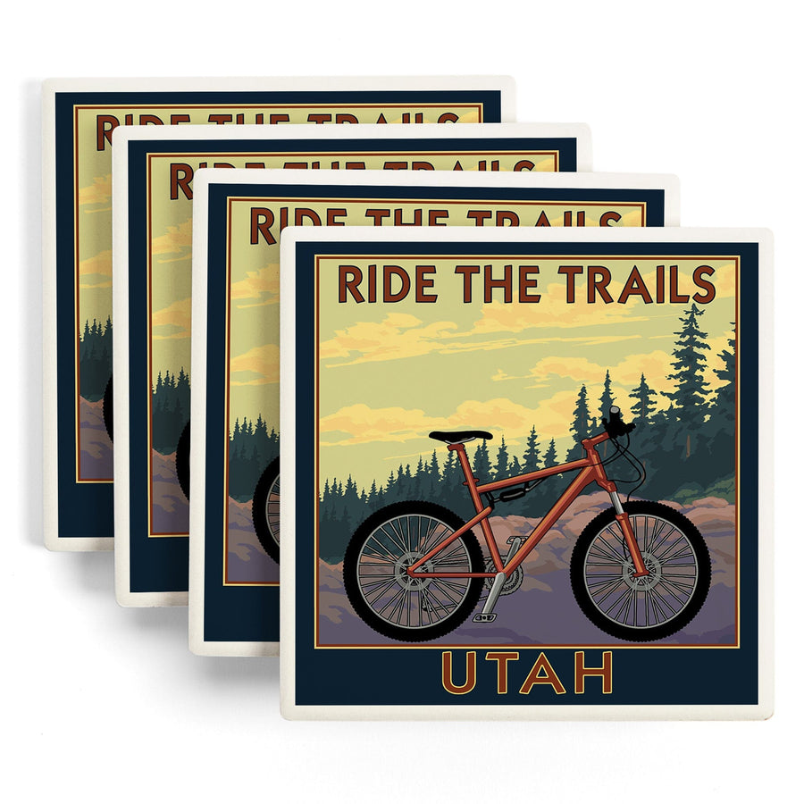 Utah, Mountain Bike Scene, Lantern Press Artwork, Coaster Set Coasters Lantern Press 