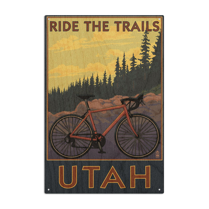 Utah, Mountain Bike Scene, Lantern Press Artwork, Wood Signs and Postcards Wood Lantern Press 10 x 15 Wood Sign 