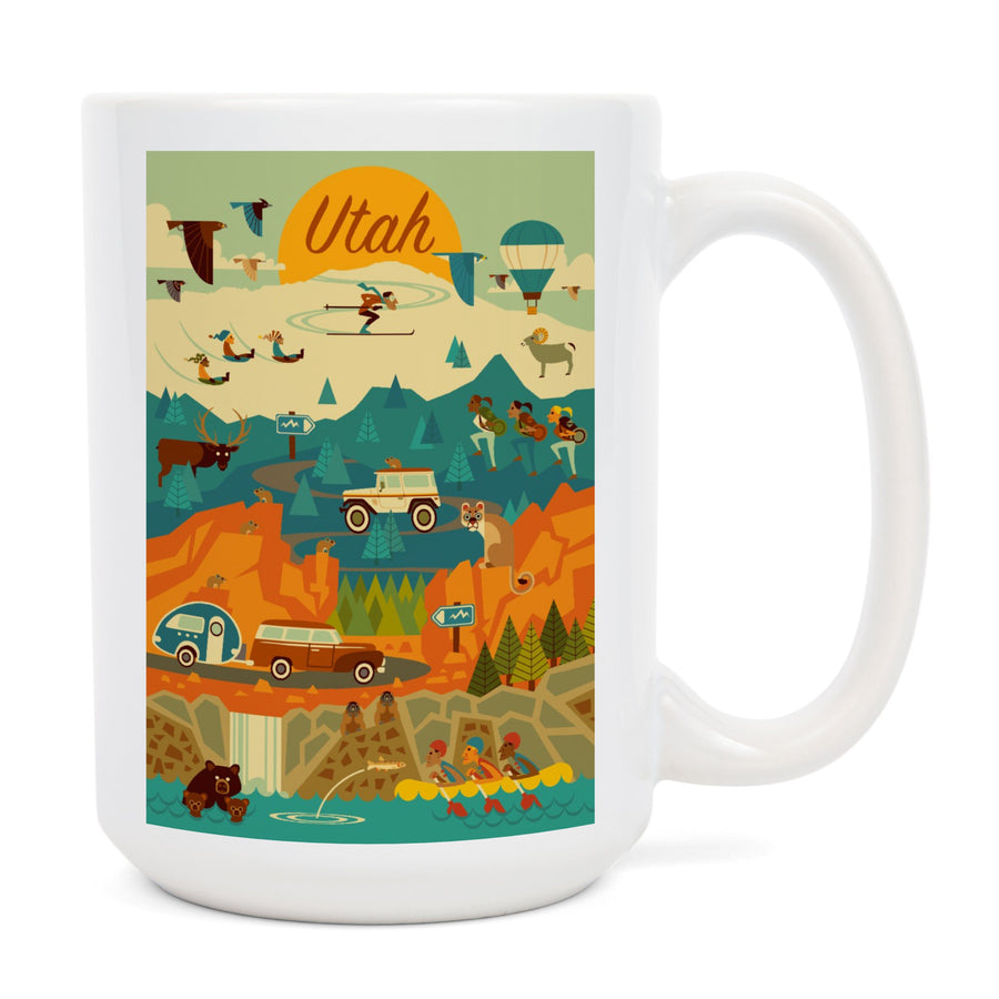 Utah, Mountain, Geometric, Lantern Press Artwork, Ceramic Mug Mugs Lantern Press 