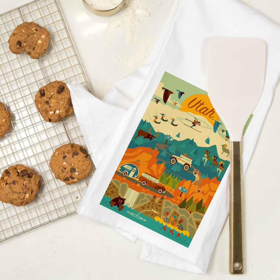 Utah, Mountain, Geometric, Organic Cotton Kitchen Tea Towels Kitchen Lantern Press 